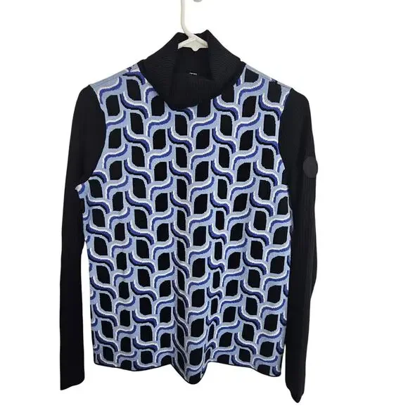 Talbots Womens Abstract Geometric Turtleneck Sweater Size PS Preppy Artsy Blue - Picture 1 of 9